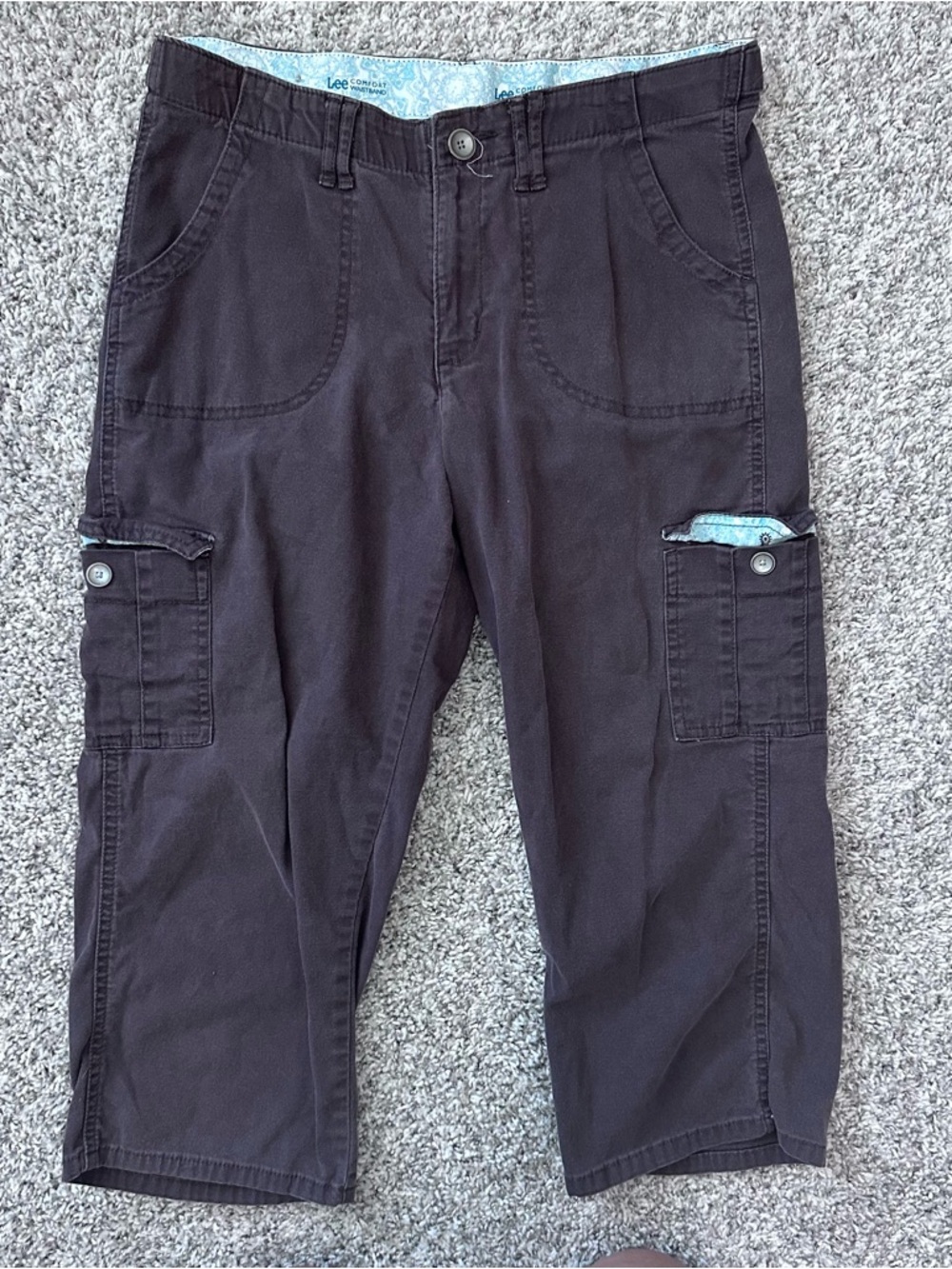 Vintage Y2K Lee Brown and turquoise baggy cargo capris pants